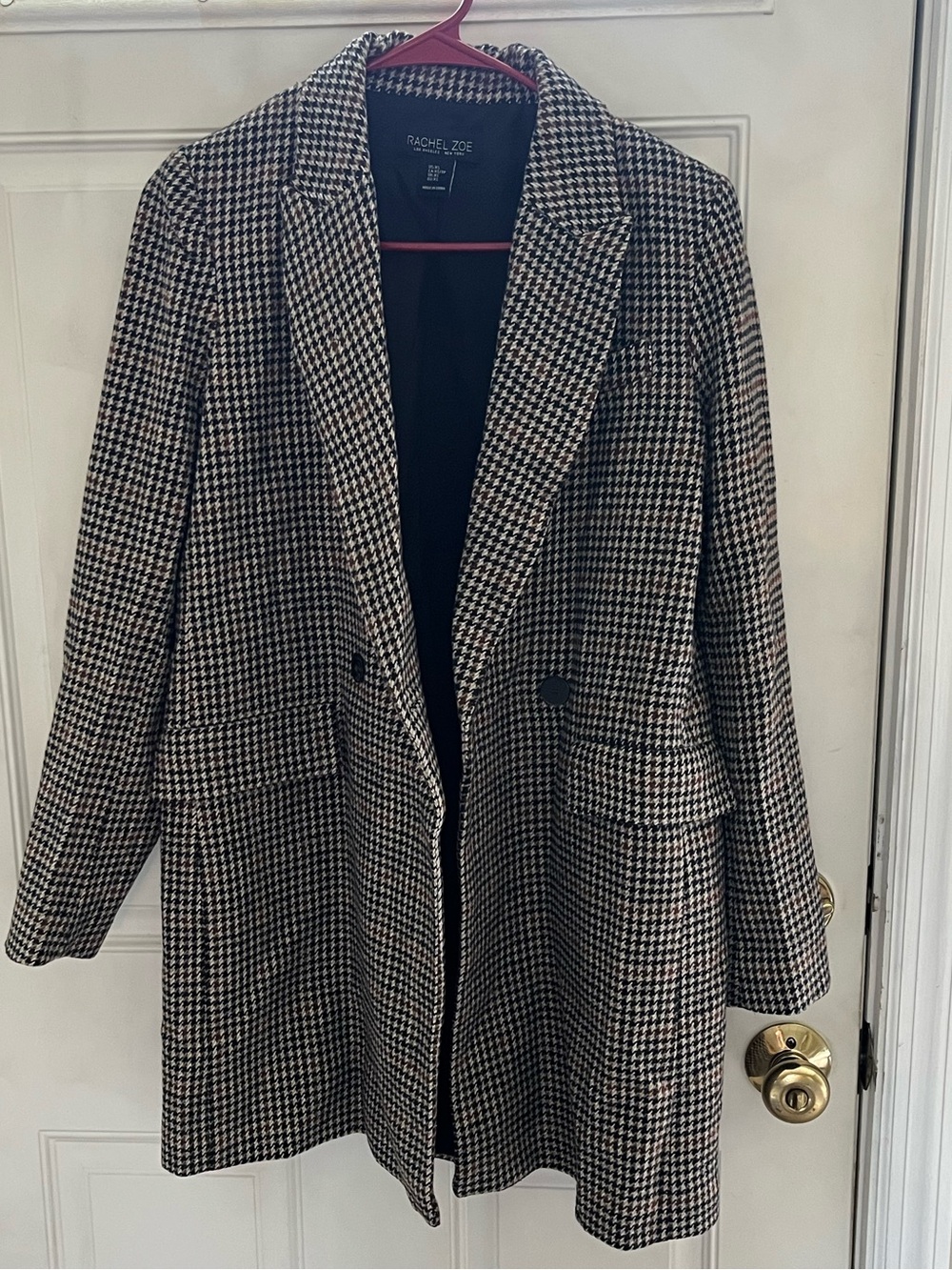Rachel Zoe Black and Cream Houndstooth Long Blazer